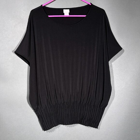 Chico's Black‎ Stretch Top Pleated Waist Chico's Size 0/USA Size S - Picture 1 of 11